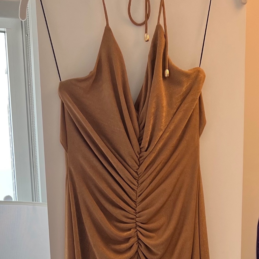 Significant Other Giselle Halter Midi Dress (Gold Size 4)
